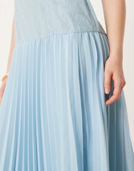 ASOS DESIGN lace bodice pleated skirt midi dress in icy blue