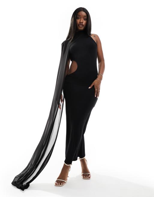 FhyzicsShops DESIGN - Robe mi-longue avec écharpe style cape - Noir