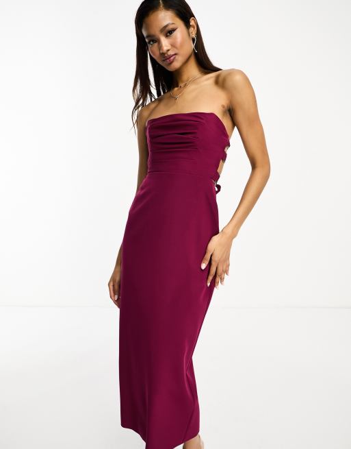 ASOS DESIGN - Robe mi-longue avec encolure bandeau plissée et dos noué - Violet, 4 de 4