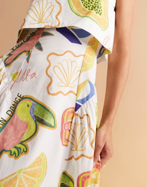 ASOS DESIGN - Robe mi-longue avec encolure bandeau rabattue à imprimé tropical et godets, 2 de 4