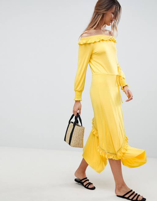 ASOS DESIGN - Robe mi-longue avec fronces aux poignets et épaules dénudées, 4 de 4