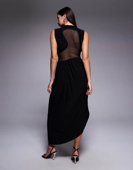 ASOS DESIGN - Robe mi-longue avec jupe effet bénitier et détails en tulle et découpes, 2 de 4