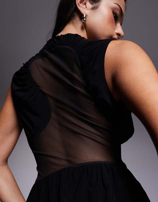ASOS DESIGN - Robe mi-longue avec jupe effet bénitier et détails en tulle et découpes, 3 de 4