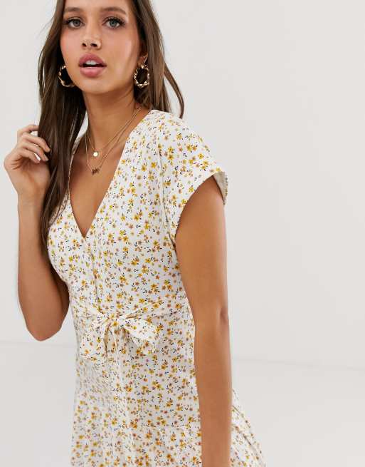 ASOS DESIGN - Robe mi-longue boutonnée à ceinture et taille basse - Imprimé à petites fleurs, 3 de 4
