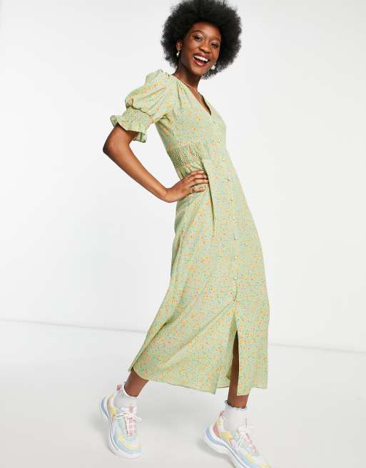 ASOS DESIGN Robe mi longue boutonn e et fronc e sur les c t s