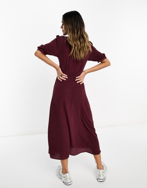 ASOS DESIGN Robe mi longue boutonn e nou e sur le devant Bordeaux