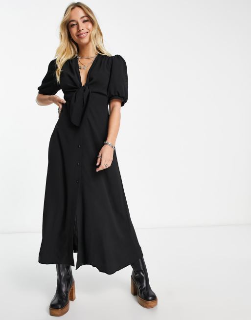 Robe longue noire boutonnee devant new arrivals