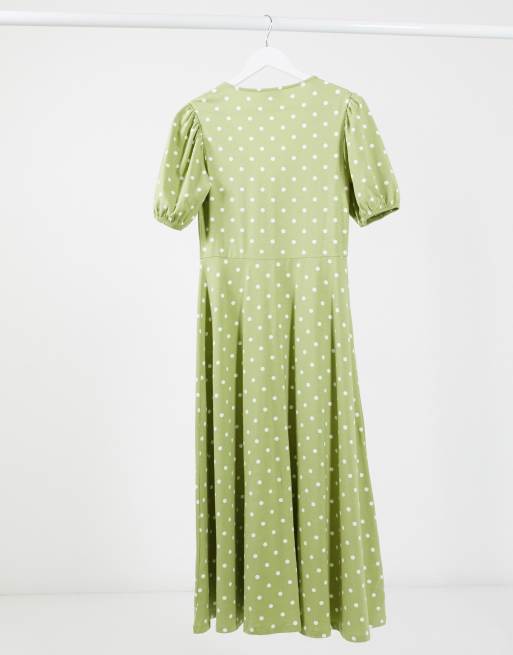 ASOS DESIGN Robe mi longue boutonn e Vert sauge pois blancs