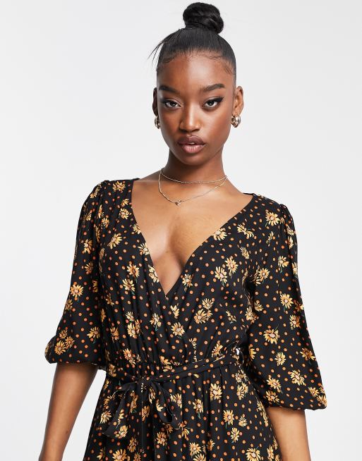 ASOS DESIGN - Robe mi-longue cache-cœur à imprimé floral et pois, 4 de 4