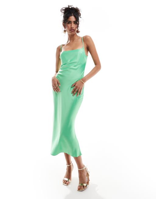 ASOS DESIGN - Robe mi-longue coupée en biais à encolure dégagée - Vert vif