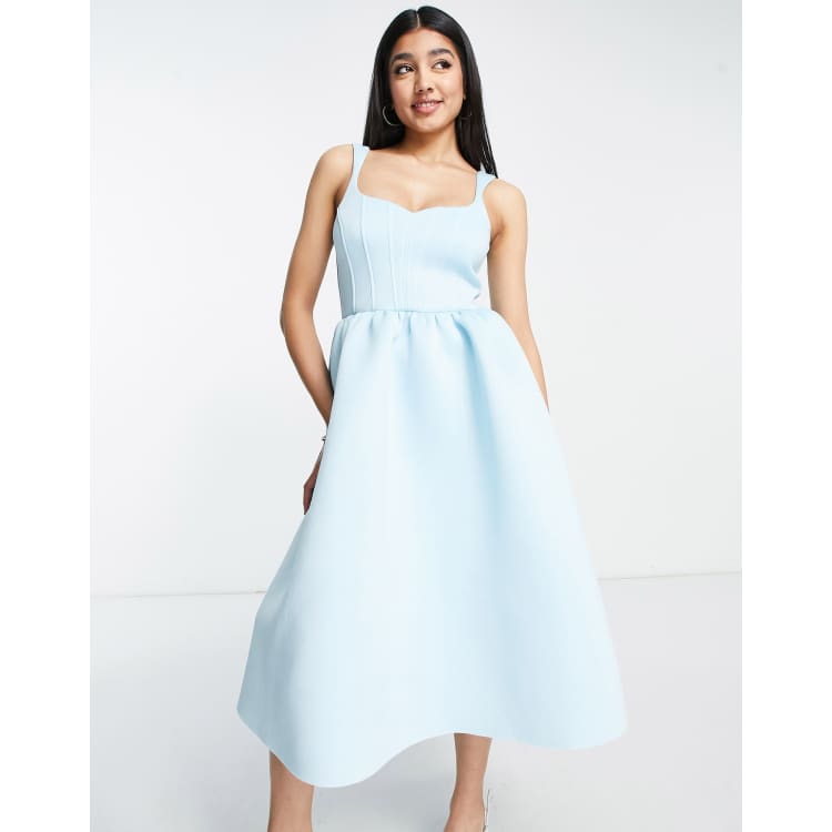 ASOS DESIGN Robe mi-longue de bal de promo style corset Bleu