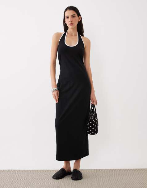 ASOS DESIGN - Robe mi-longue dos nu à bords blancs contrastants - Noir - view 1