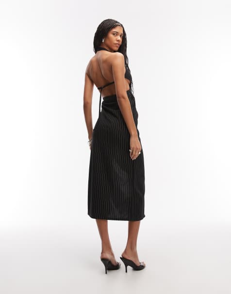 Femmes à la mode avec col en V manches longues robe taille haute Noir