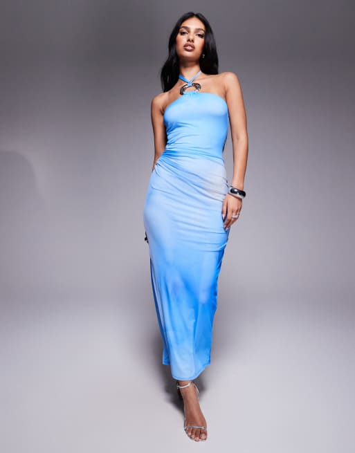 ASOS DESIGN - Robe mi-longue dos nu en tulle à imprimé marbré foncé et détail métallique argenté