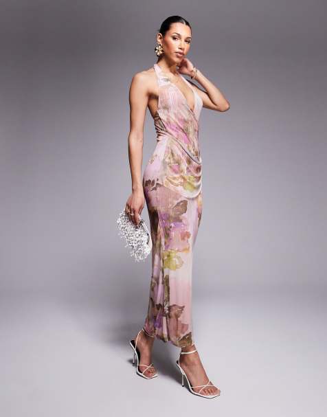 ASOS DESIGN - Robe mi-longue dos nu en tulle avec jupe fendue - Imprimé fleurs pastel - view 1