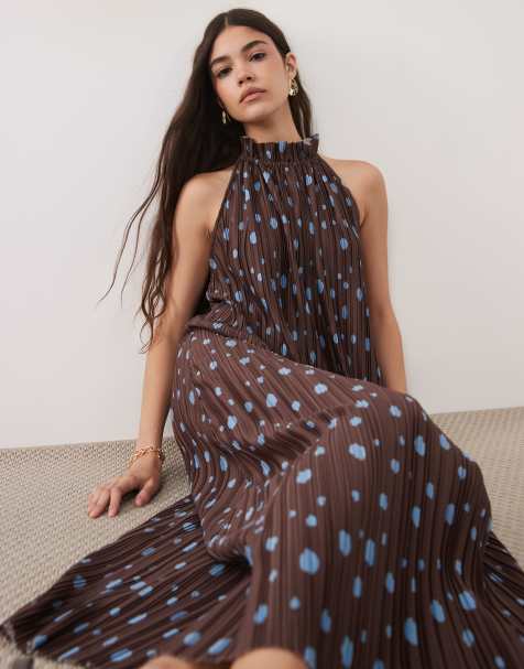 ASOS DESIGN - Robe mi-longue dos nu plissée à pois - view 1