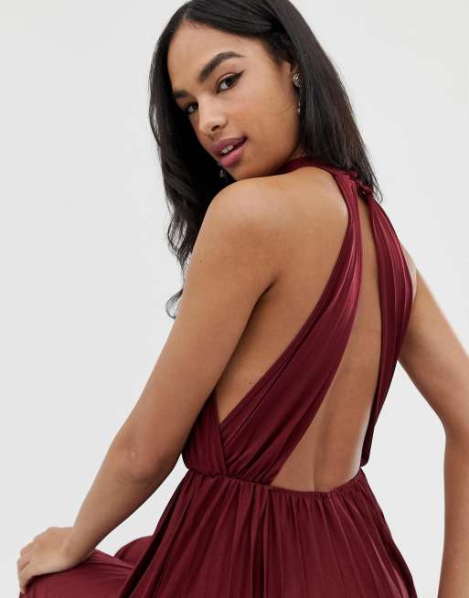 ASOS DESIGN Robe mi longue dos nu pliss e avec taille cintr e