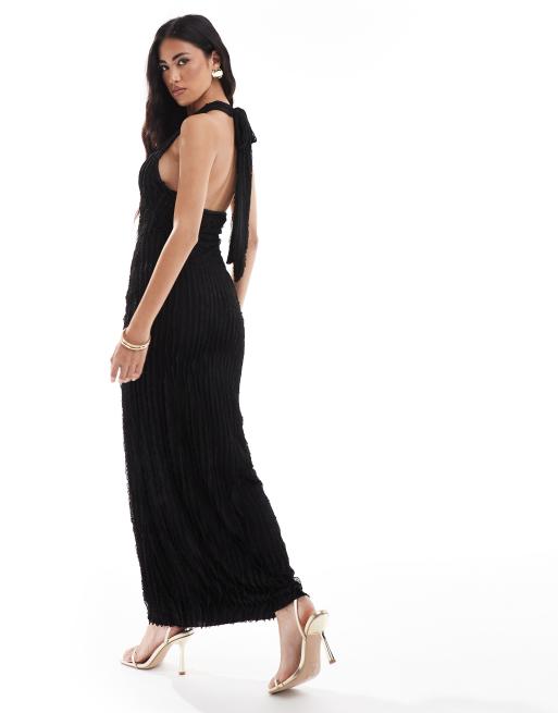 ASOS DESIGN - Robe mi-longue dos nu texturée - Noir, 3 de 4