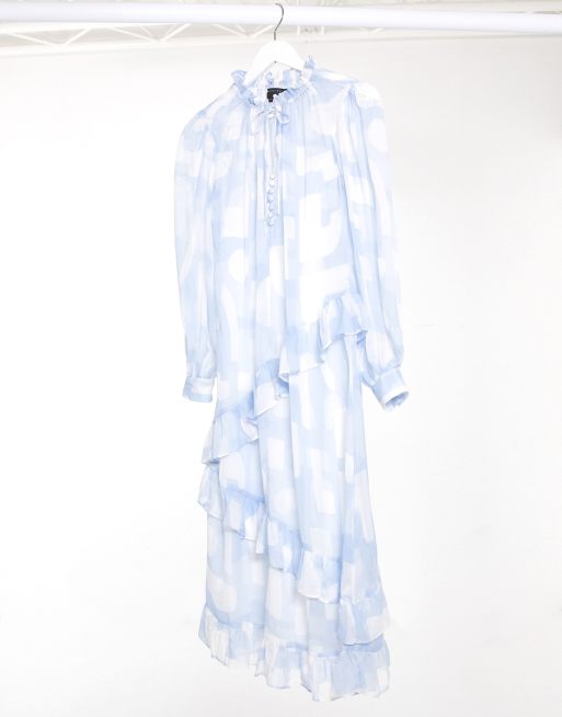 ASOS DESIGN - Robe mi-longue douce à volants à imprimé marbré