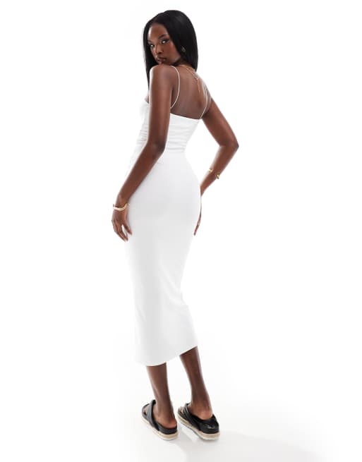 ASOS DESIGN - Robe mi-longue douce au toucher à fines bretelles - Blanc, 4 de 4