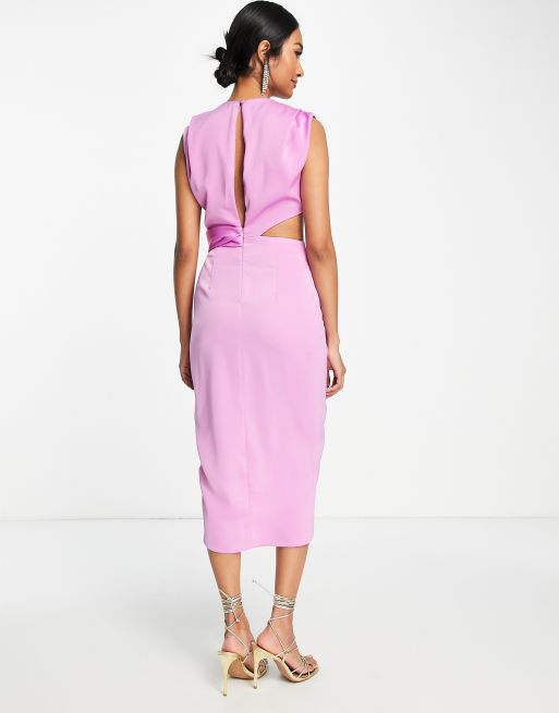 ASOS DESIGN - Robe mi-longue drapée à découpe en satin - Rose, 2 de 4