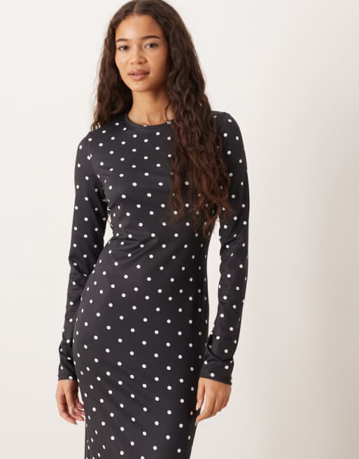 ASOS DESIGN - Robe mi-longue droite à pois et manches longues, 4 de 4