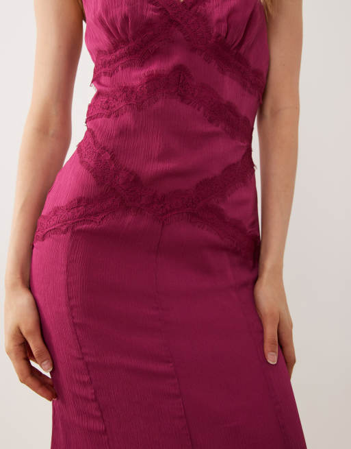 ASOS DESIGN - Robe mi-longue droite style nuisette avec bordures en dentelle et godets - Baie, 3 de 4