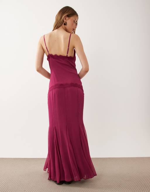 ASOS DESIGN - Robe mi-longue droite style nuisette avec bordures en dentelle et godets - Baie, 4 de 4