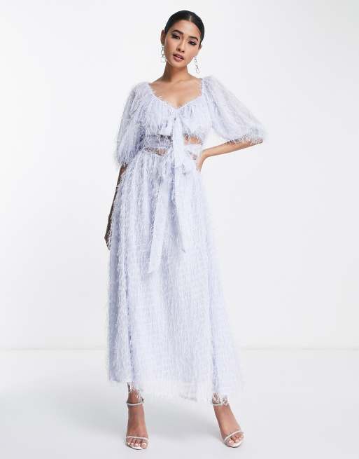 ASOS DESIGN - Robe mi-longue duveteuse à découpe - Bleu cendré