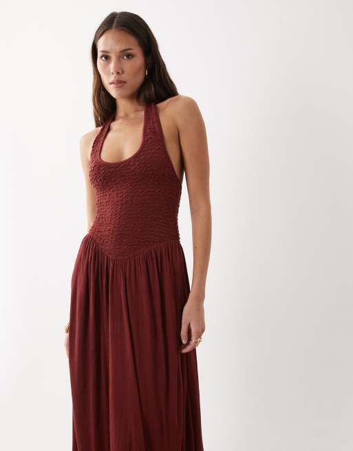 ASOS DESIGN - Robe mi-longue effet froissé à dos nu - Marron rouille, 3 de 4