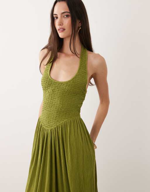 ASOS DESIGN - Robe mi-longue effet froissé à dos nu - Olive, 2 de 4