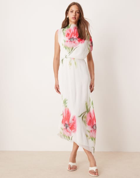 ASOS DESIGN - Robe mi-longue effet froissé à imprimé placé avec col montant et dos ouvert - view 1