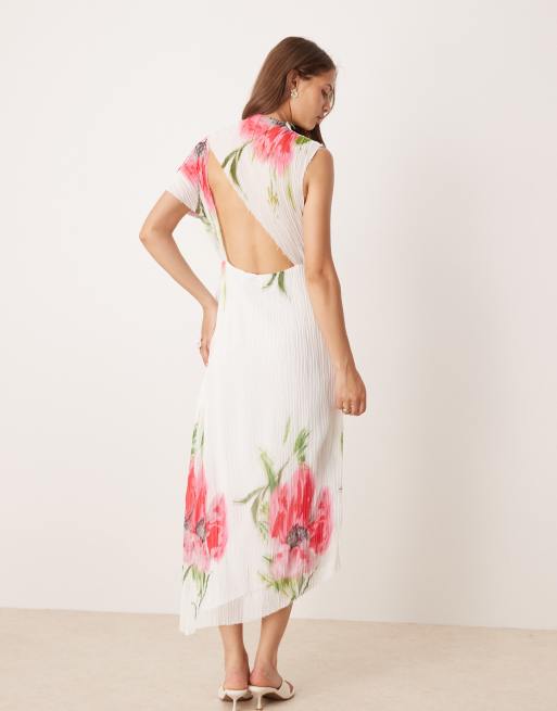 ASOS DESIGN - Robe mi-longue effet froissé à imprimé placé avec col montant et dos ouvert, 2 de 4