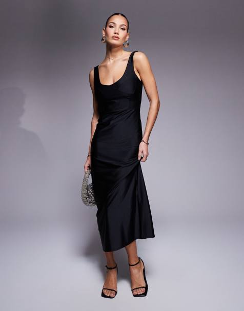 ASOS DESIGN - Robe mi-longue effet sculptant en jersey avec encolure dégagée et corsage travaillé - Noir - view 1