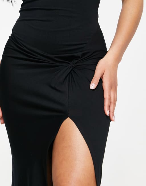  ASOS DESIGN - Robe mi-longue effet torsadé nouée sur le devant à bretelles fines - Noir, 3 de 4