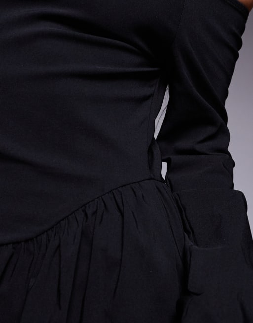 ASOS DESIGN - Robe mi-longue en bengaline à manches longues et encolure Bardot - Noir, 2 de 4