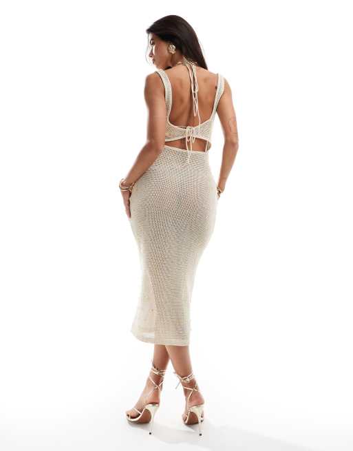 ASOS DESIGN Robe mi-longue en crochet à ornements avec soutien