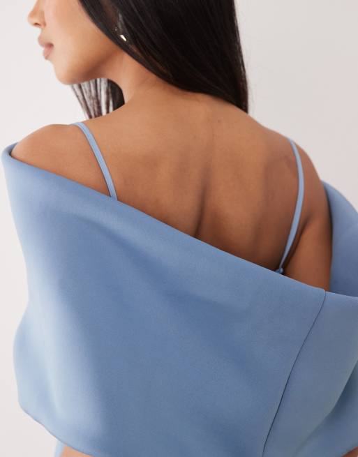 ASOS DESIGN - Robe mi-longue en imitation néoprène à encolure Bardot prononcée et cape dans le dos - Bleu ardoise, 2 de 4
