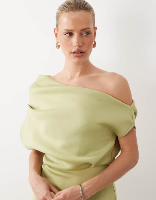 ASOS DESIGN - Robe mi-longue en imitation néoprène à encolure sculpturale - Sauge, 3 de 4