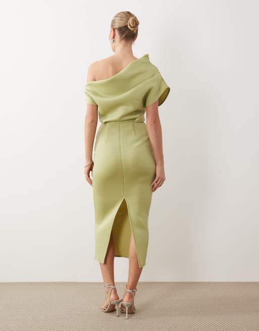 ASOS DESIGN - Robe mi-longue en imitation néoprène à encolure sculpturale - Sauge, 4 de 4