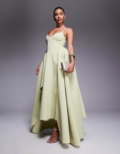 ASOS DESIGN - Robe mi-longue en imitation néoprène avec ourlet évasé asymétrique et bretelles fines de qualité supérieure - Pistache - view 1