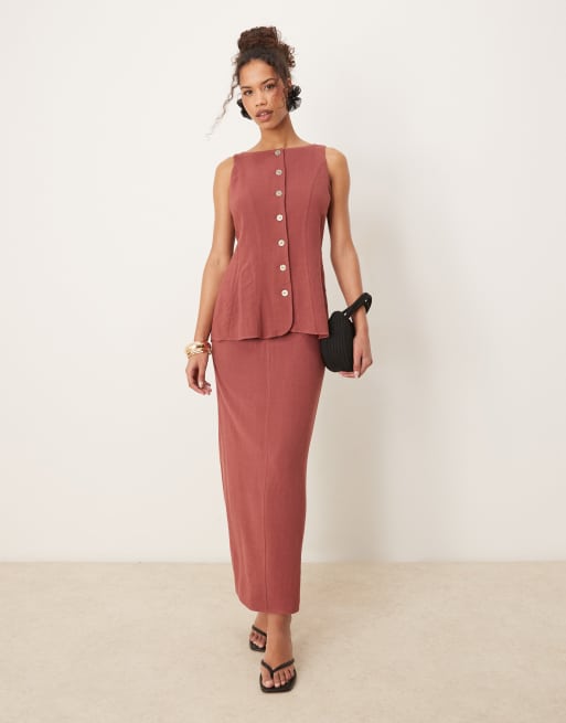ASOS DESIGN - Robe mi-longue en lin sans manches - Sirop de Liège, 4 de 4