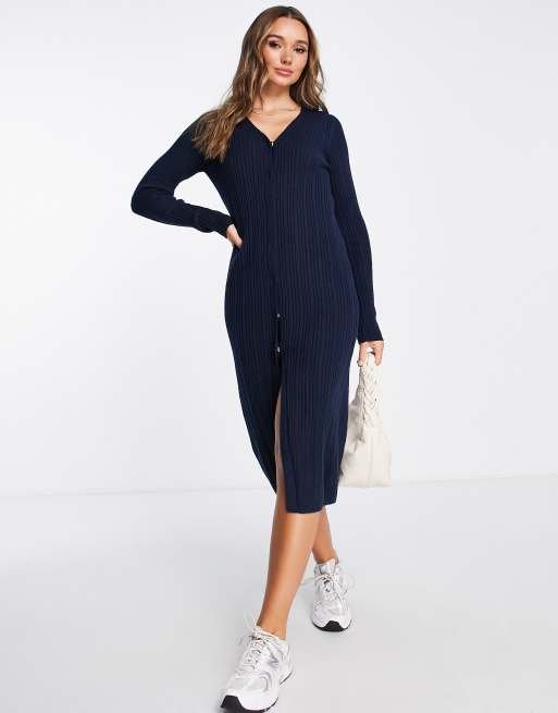 ASOS DESIGN Robe mi longue en maille avec boutons pression sur le devant Bleu marine