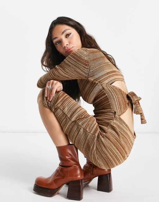 ASOS DESIGN - Robe mi-longue en maille avec dos noué - Marron
