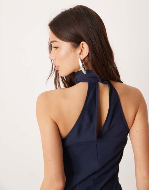 ASOS DESIGN - Robe mi-longue en mousseline à encolure montante - Bleu marine, 2 de 4