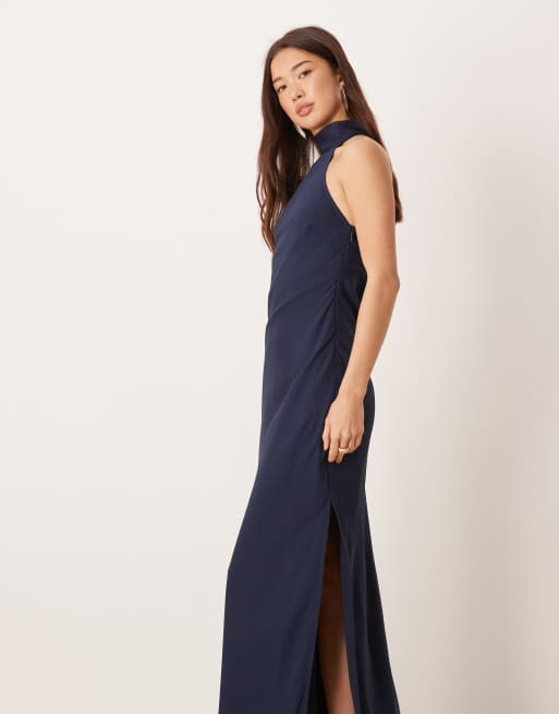 ASOS DESIGN - Robe mi-longue en mousseline à encolure montante - Bleu marine, 4 de 4
