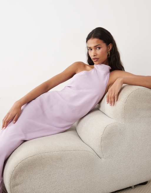 ASOS DESIGN - Robe mi-longue en mousseline à encolure montante - Lilas, 2 de 4