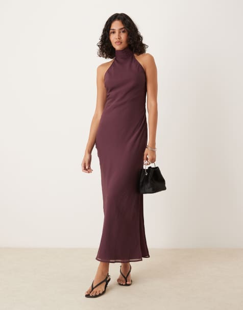 ASOS DESIGN - Robe mi-longue en mousseline à encolure montante - Raisin - view 1