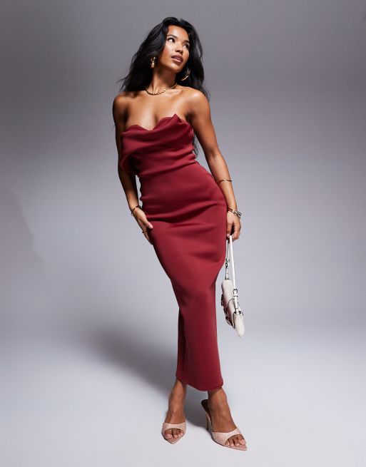 ASOS DESIGN - Robe mi-longue en néoprène avec buste structuré - Bordeaux