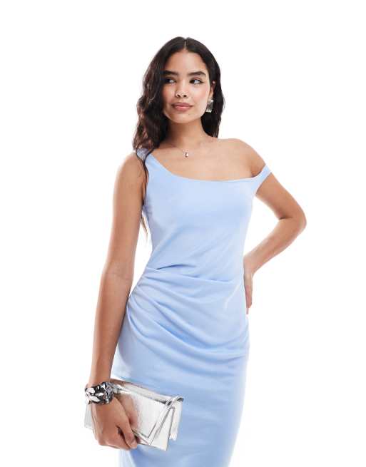 ASOS DESIGN Robe mi longue en point de Rome avec epaule tombante Bleu ciel